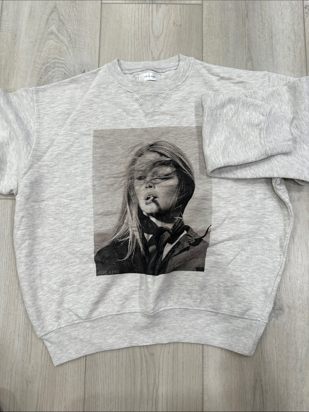 Anine Bing Ramona Brigitte Bardot Graphic Sweatshirt Heather Grey Size S